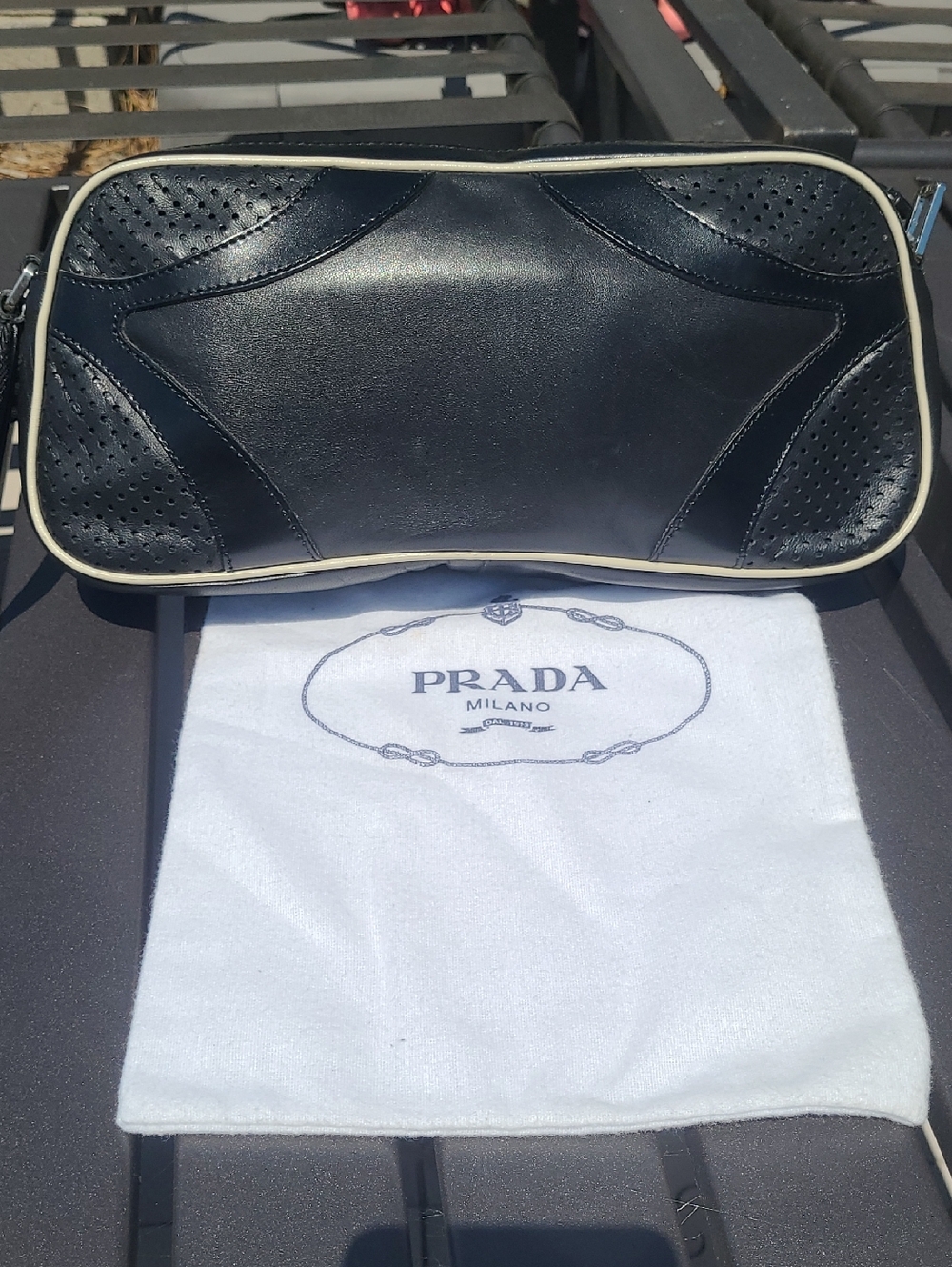 Small Prada Vitello Drive Perforated Bowling Shoulder Bag - Picture 11 of 16